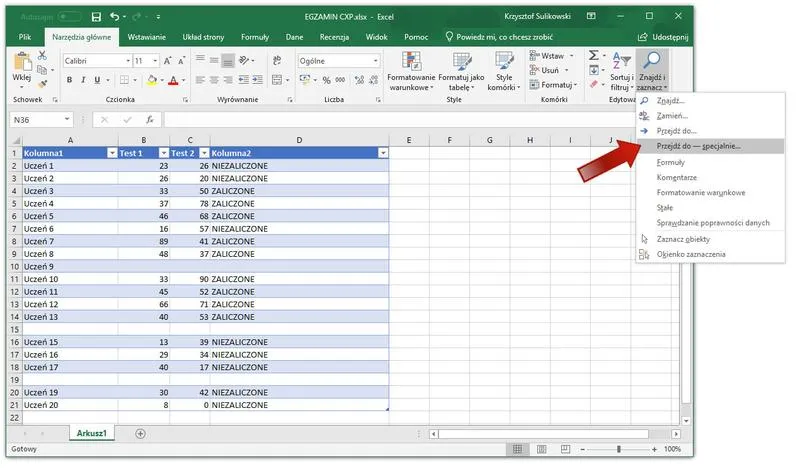 Excel funkcja WIERSZ
