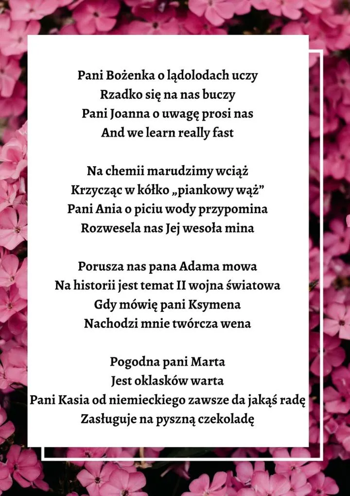 Podziękowanie dla nauczyciela WF